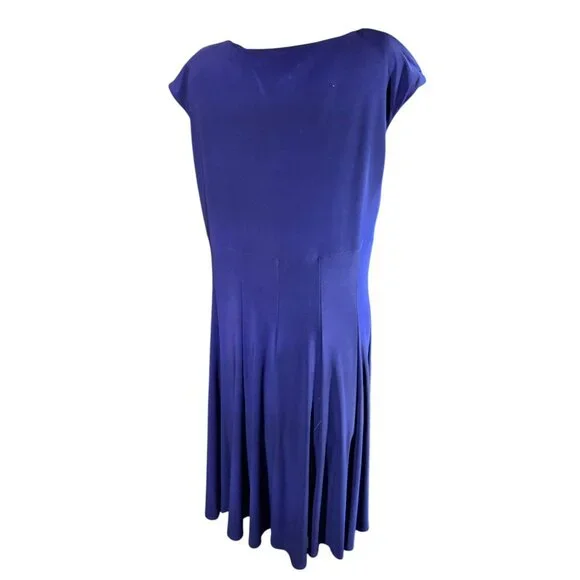 Ralph Lauren Womens Cap-Sleeve V-Neck Blue Midi Dress Polyester Blend - Picture 2 of 11